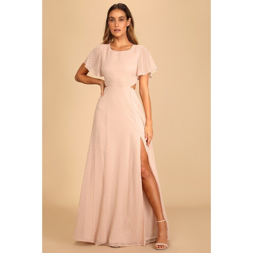 Lulus Deep In My Heart Blush Swiss Dot Cutout Maxi Dress Pink - Size M